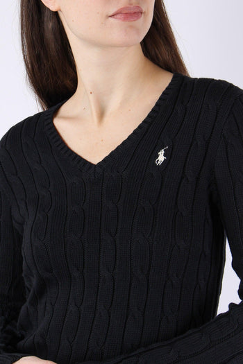 Pullover Trecce Scollo V Polo Black - 7