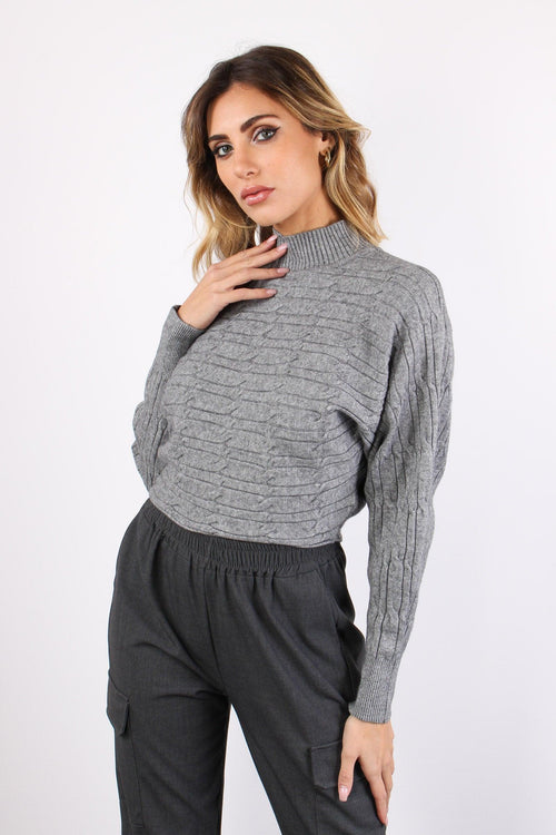 Maglia Treccia Cropped Grigio - 2