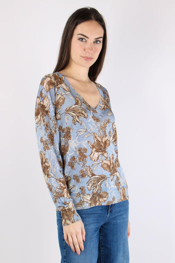 Maglia Lurex Fantasia Foglie Blu Wave - 8