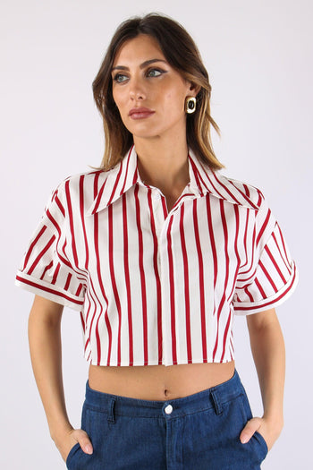 Camicia Corta Riga Bianco/rosso - 7