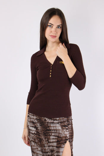 Maglia Scavo V Bottoni Cacao - 3