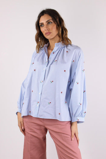 Butterfly Camicia Ricamo Fiori Bianco/azzurro - 2