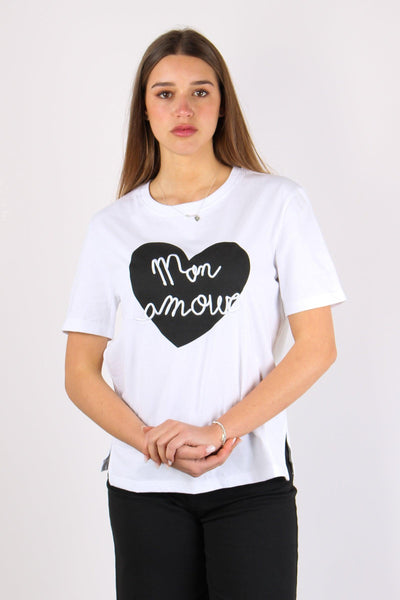 T-shirt Cuore Ricamo Bianco