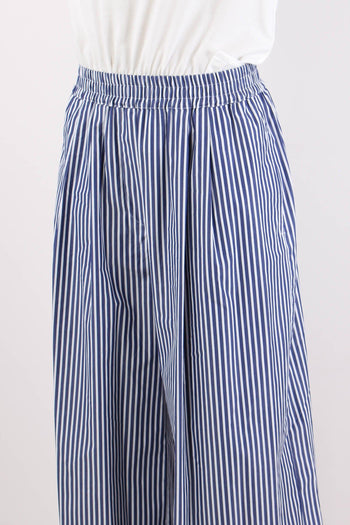 Ottone Pantalone Cropped Cotone Blu/bianco - 7