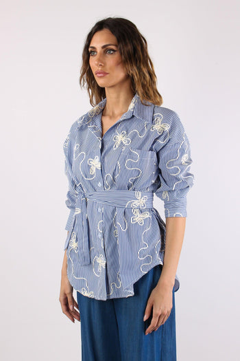 Camicia Over Riga Cravatta Ric Bianco/blu - 3