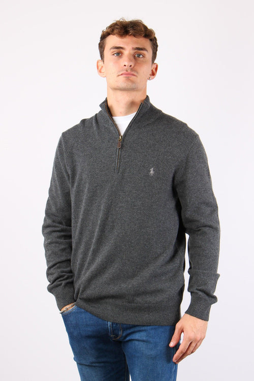 Pullover Mezza Zip Lana Dark Charcoal