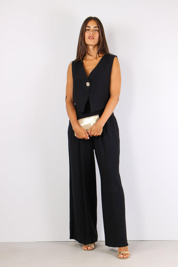 Gilet Corto Bottone Gioiello Nero - 4