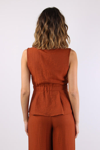 Top Scollo Incrocio Plisse Ruggine - 4