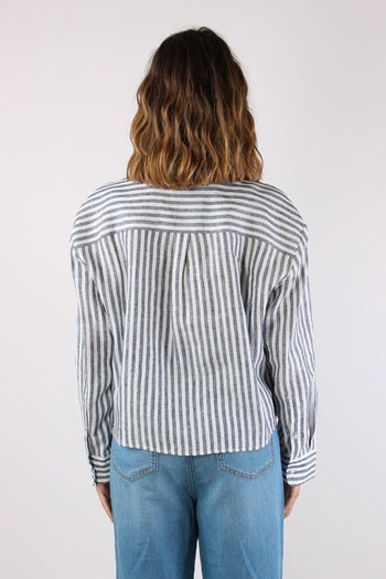 Albatro Camicia Lino Riga Tasca Bianco/blu - 4