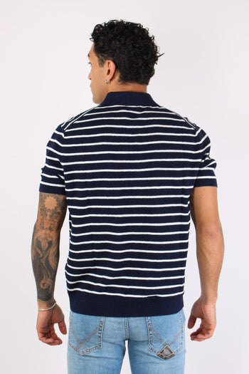 Polo Bottoni Riga In Maglia Navy/white - 4