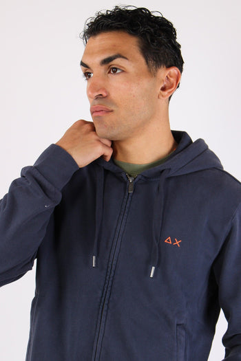 Felpa Zip Cappuccio Lavata Navy Blue - 7