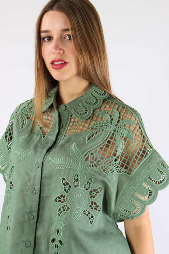 Camicia Lino Ricamo Verde - 2