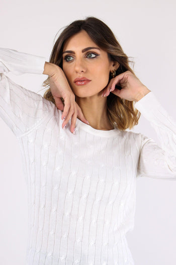 Maglia Girocollo Treccia Bianco - 8