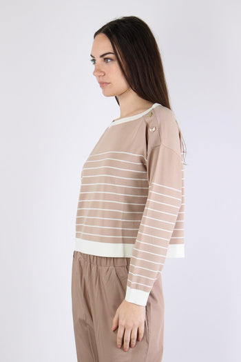 Maglia Riga Scollo Barca Almond/white - 6