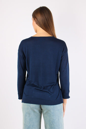 Maglia Over Bottone Fondo Blu - 4