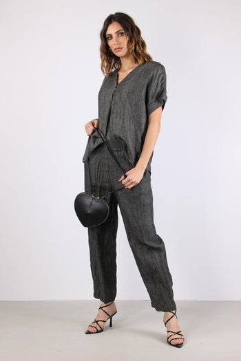 Blusa Scollo V Bottoni Grigio - 2