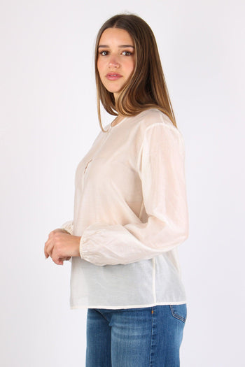 Blusa Mussola Apertura Davanti Burro - 5