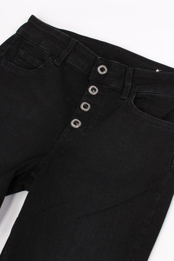 Jeans Monroe Bottoni Gioiello Denim Nero - 5