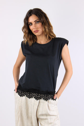 T-shirt Spalline Fondo Pizzo Piombo - 2
