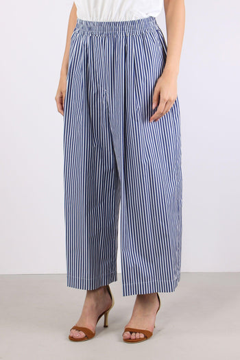 Ottone Pantalone Cropped Cotone Blu/bianco - 3