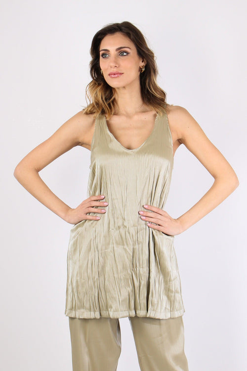 Blusa Smanicata Effetto Lucido Oyster