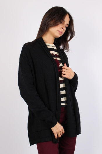 Cardigan Inserto Costina Lungh Nero - 5