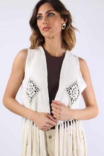 Gilet Frange Ricami Natural - 7