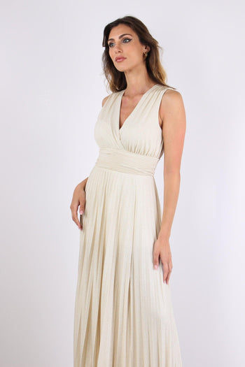 Abito Lurex Puntinato Incrocio Beige - 7