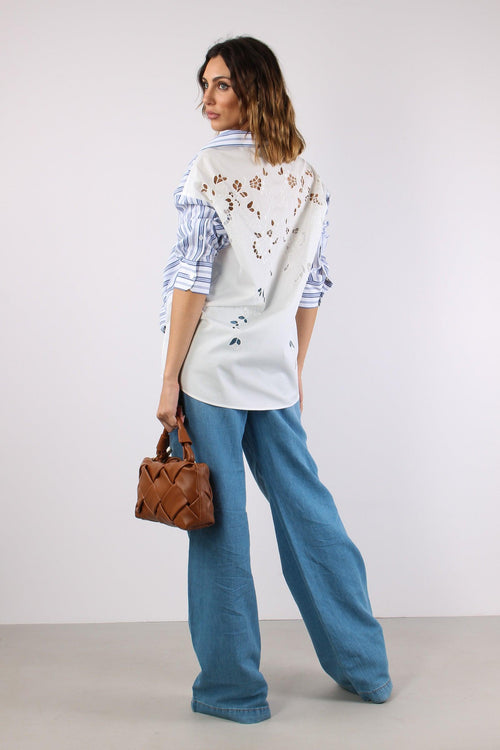 Tessile Camicia Cotone Riga Azzurro/bianco