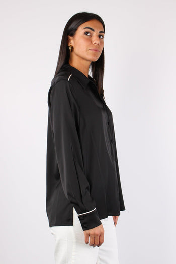 Camicia Effetto Raso Piping Nero - 5