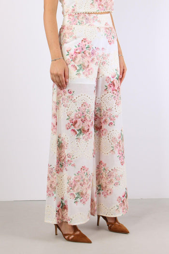 Pantalone Sangallo Fantasia Fiori Bianco/rosa - 7
