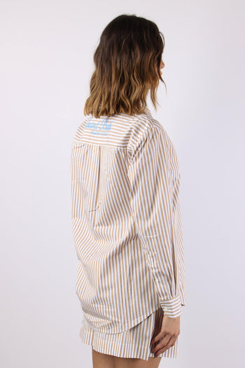 Camicia Cotone Riga Ricamo Schiena Bianco/beige - 7