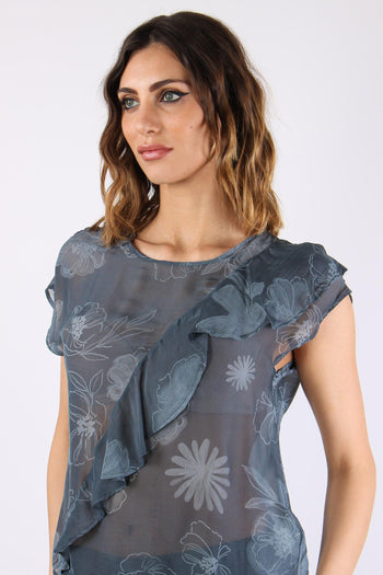 Blusa Rouches Stampa Fiori Blu/fiori - 7
