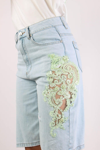 Bermuda Inserto Pizzo Paiillettes Denim - 8