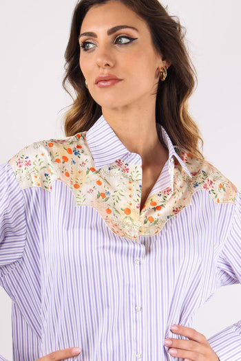 Camicia Riga Inserto Fantasia Bianco/lilla - 8