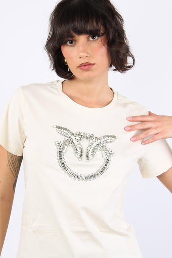 Quentint-shirt Logo Strass Bianco Latte - 7