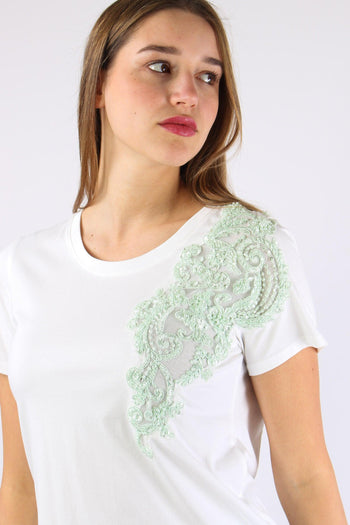 T-shrit Inserto Pizzo Paillettes Bianco - 8