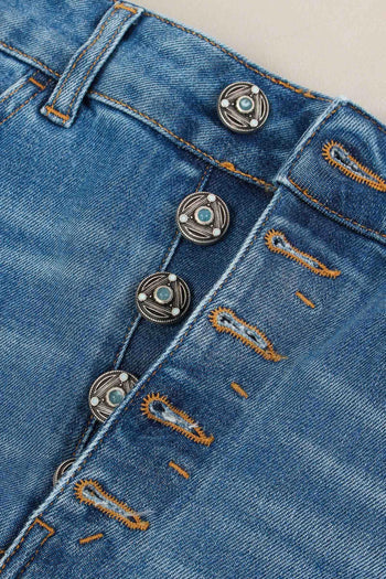Koons Denim Stretch Bottone Gioiello Denim Scuro - 2
