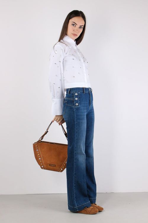 Jeans Flare Bottoni Argento Denim Scuro