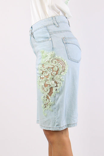 Bermuda Inserto Pizzo Paiillettes Denim - 4