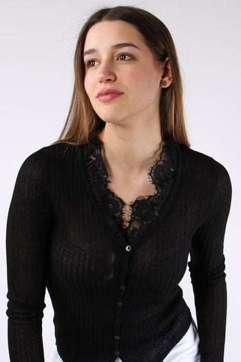 Ling Cardigan Inserto Pizzo Black - 5
