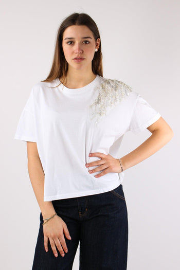 T-shirt Applicazione Spalla Bianco - 2