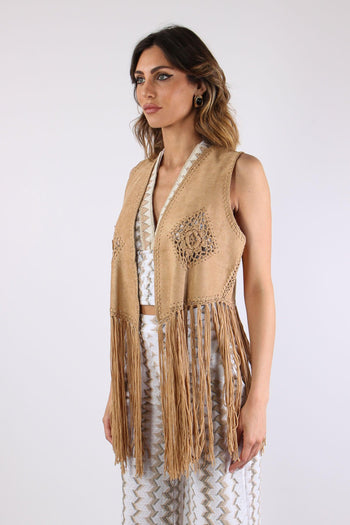 Gilet Frange Ricami Suede - 4