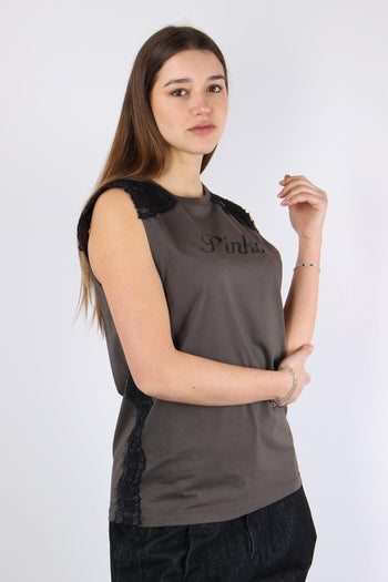 Dawn Canotta Inserto Pizzo Marrone Caffe - 7