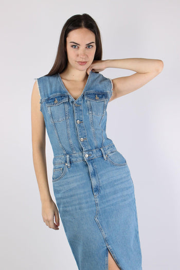Abito Jeans Smanicato Spacco Denim Medio - 2