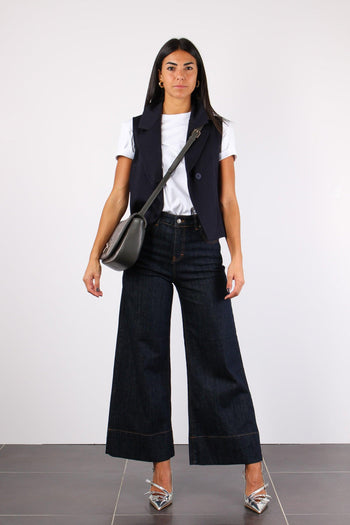 Denim Crop Orlo Alto Denim Scuro - 5