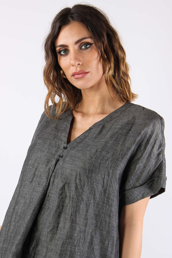 Blusa Scollo V Bottoni Grigio - 7