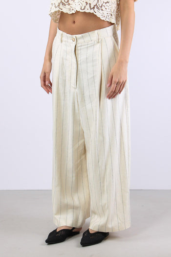 Pantalone Cropped Gessato Burro - 3