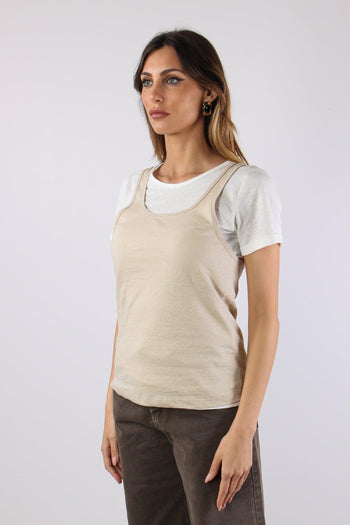 T-shirt Canotta Sovrapposta Bianco/beige - 3