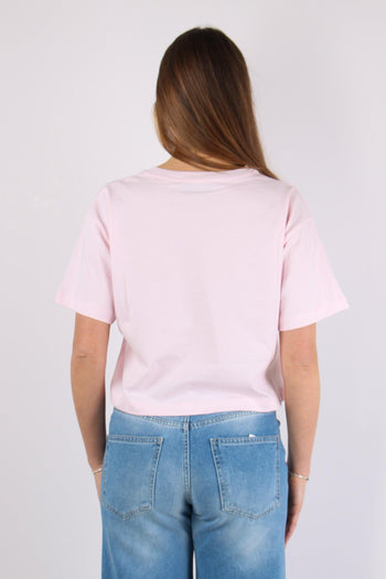 T-shirt Crop Logo Tono Su Tono Rosa - 4